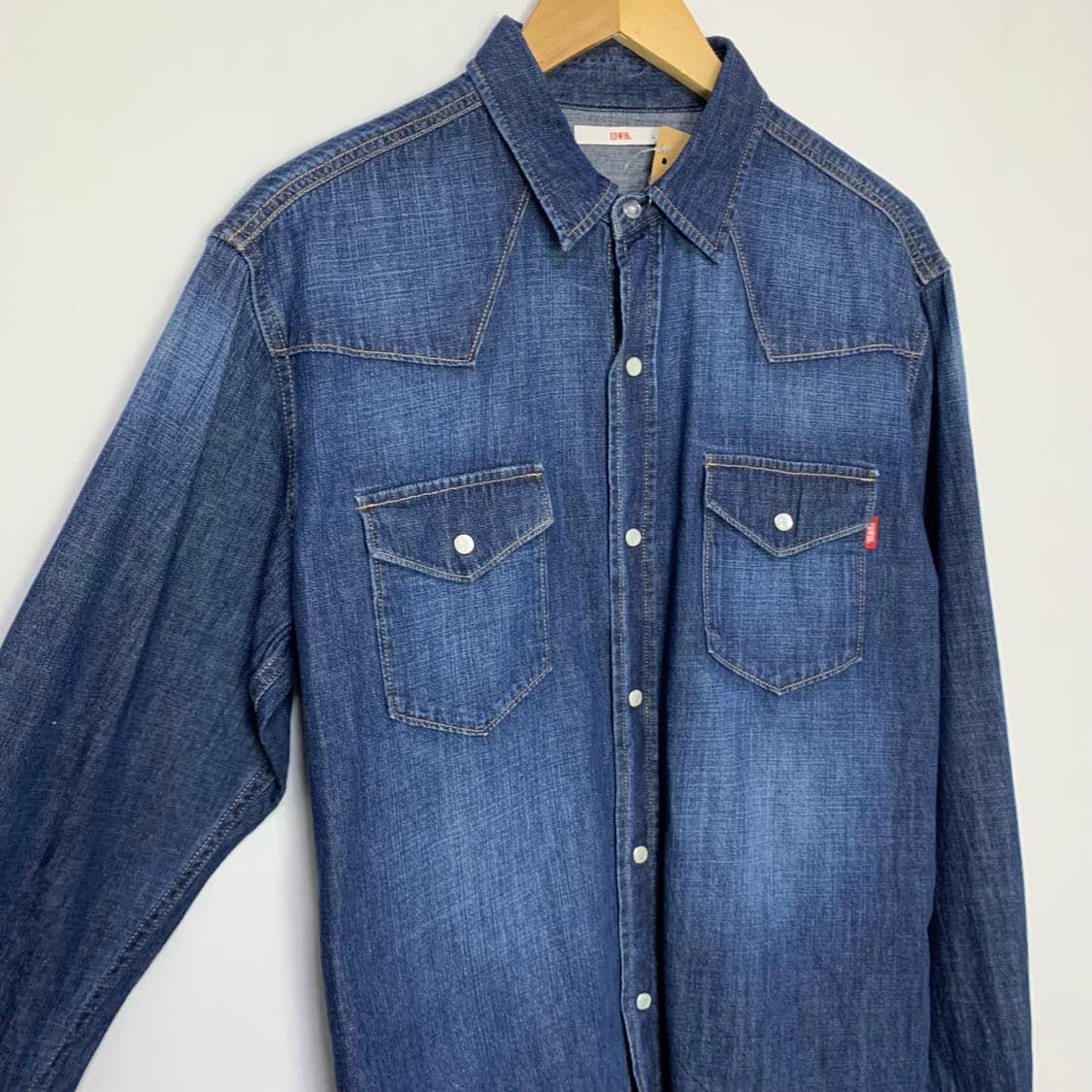 에드윈 워싱 데님 셔츠 긴팔 청남방 남성 L 남녀공용 빈티지 리바이스맛 상품이미지2