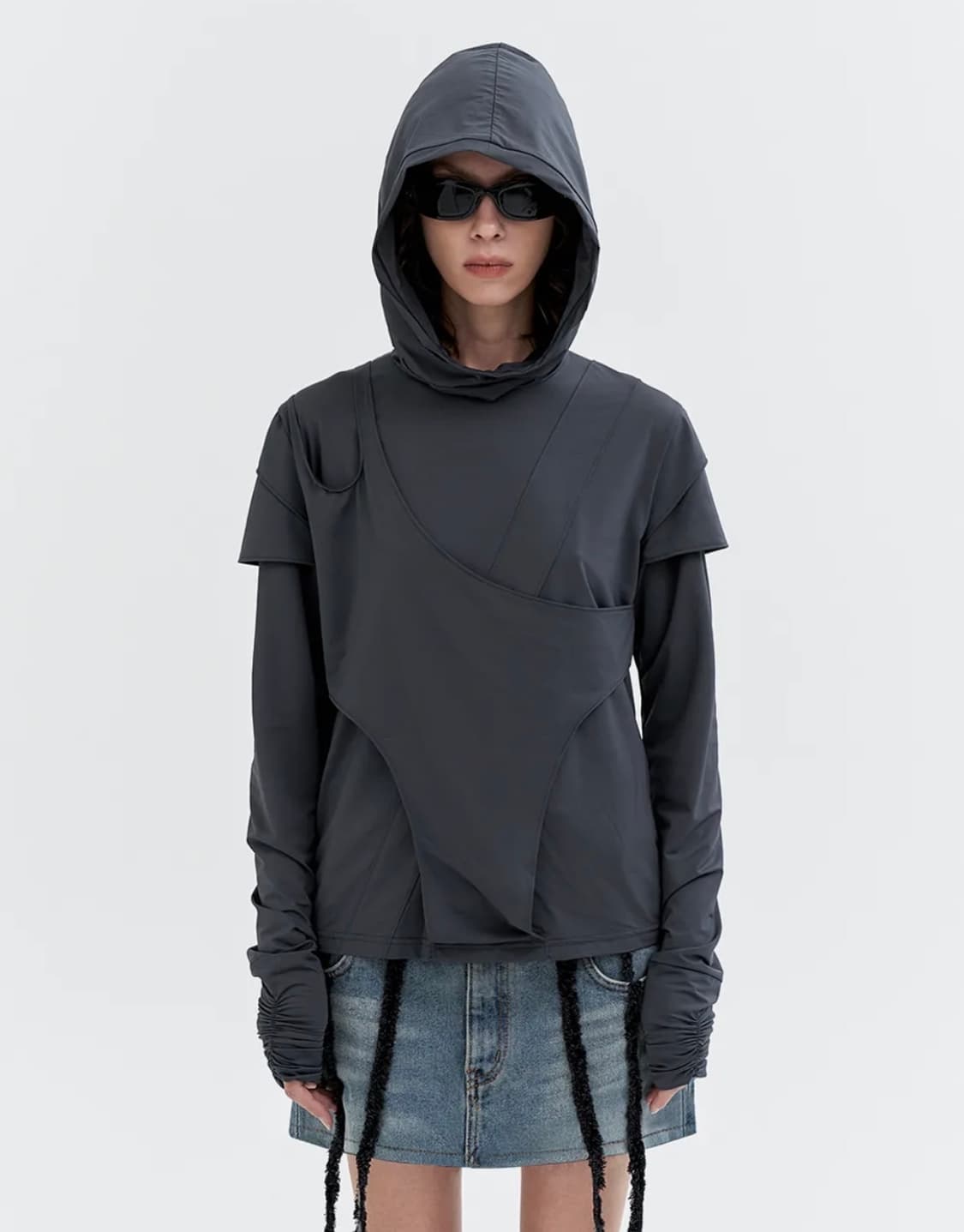Yeel CUFFS SHIRRING LAYERED HOODED TOP  상품이미지1