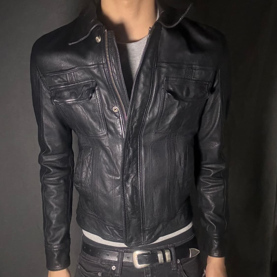 vintage black leather jacket 상품이미지2