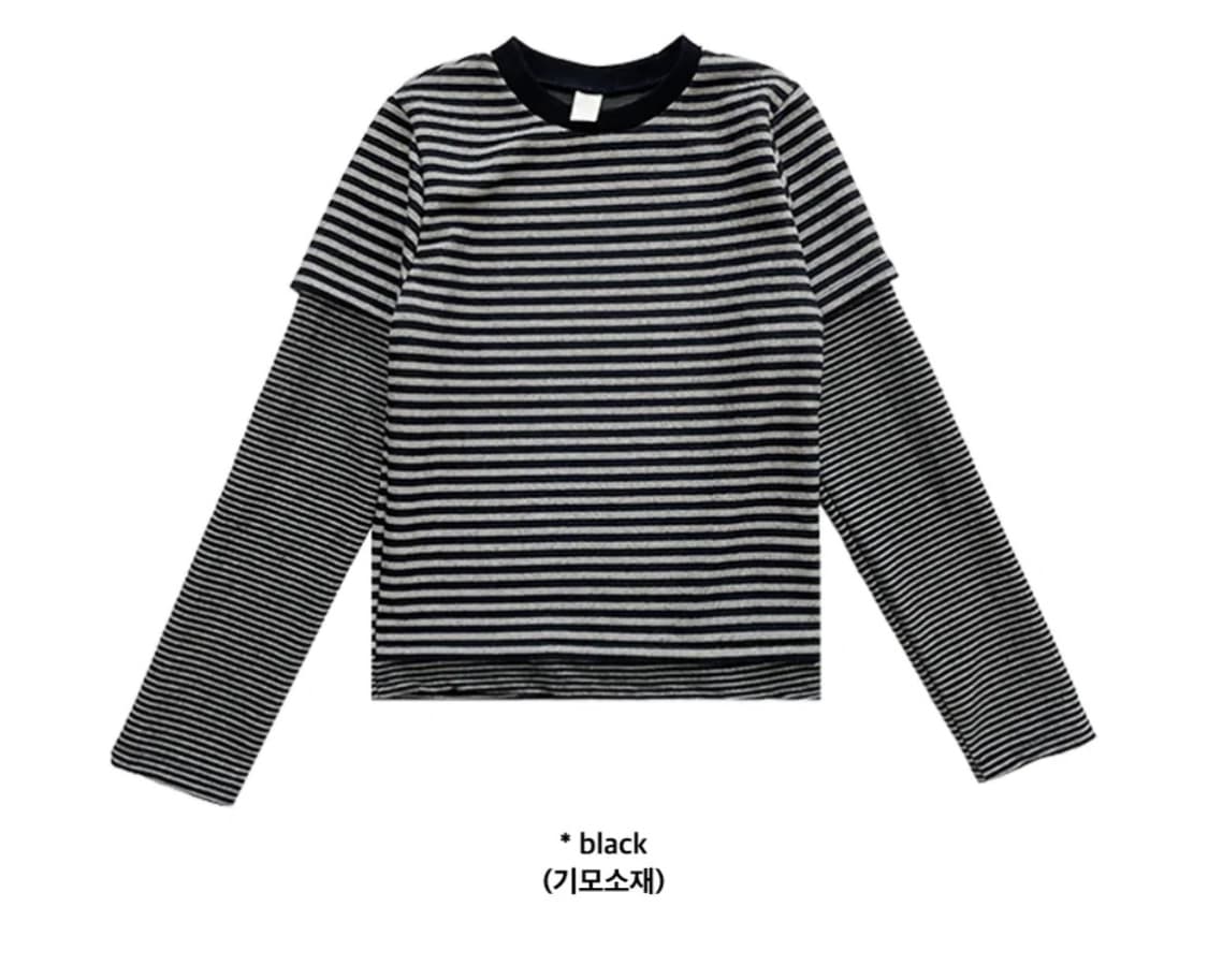 (기모소재) LAYERED STRIPE SLEEVE T (black) 상품이미지1