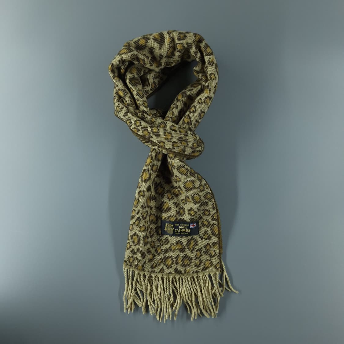 빈티지 베이지 카키 리버시블 레오파드 호피 캐시미어100 머플러 목도리 상품이미지5