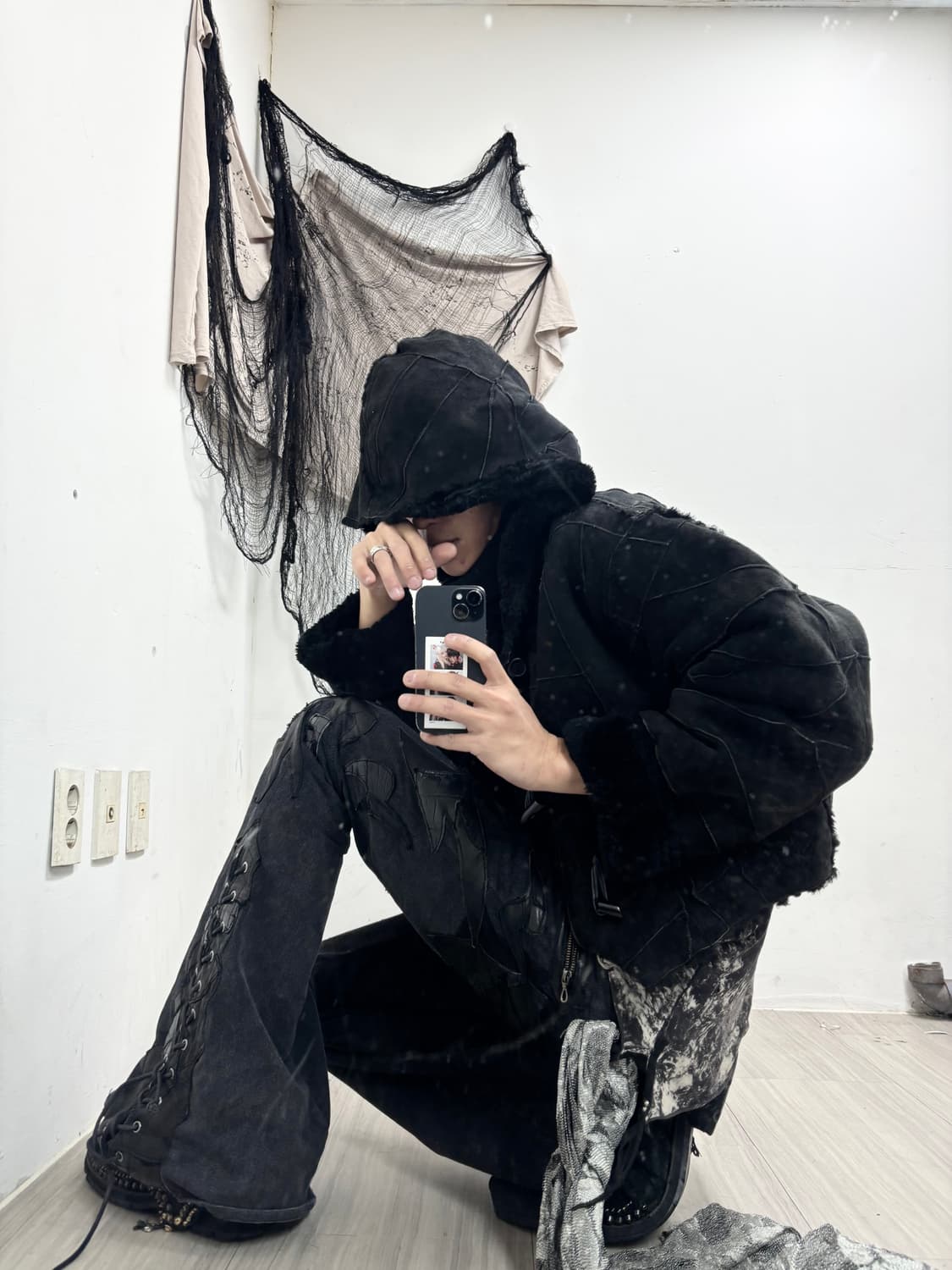 Rough Leather Sheep Fur Trimming over-Ho 상품이미지1