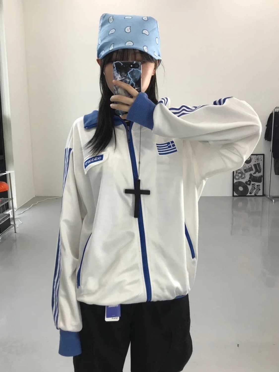 아디다스 그리스 트랙탑 져지 화이트 블루  상품이미지2