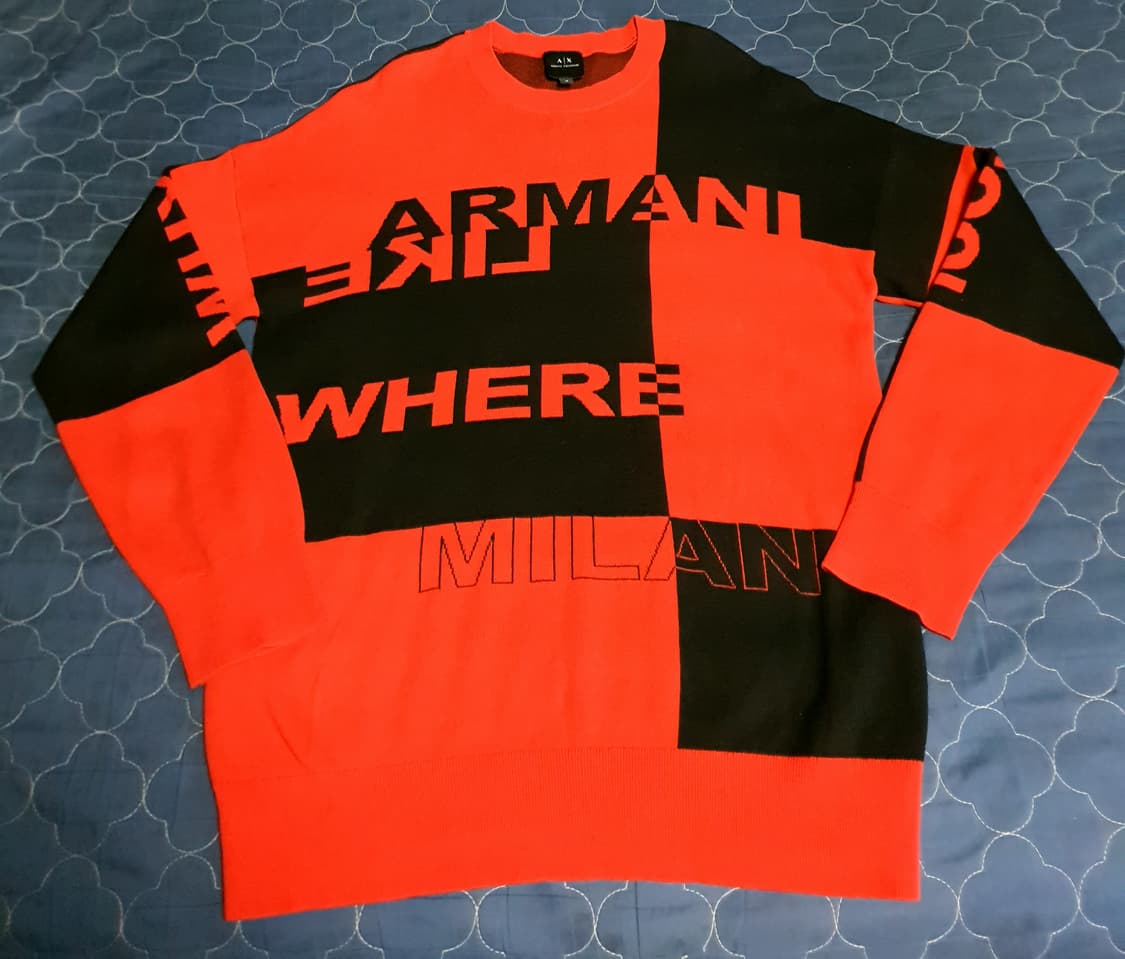 (단종매물) 아르마니 익스체인지 스펠아웃레터링 코튼 니트 레드 (M) 상품이미지1