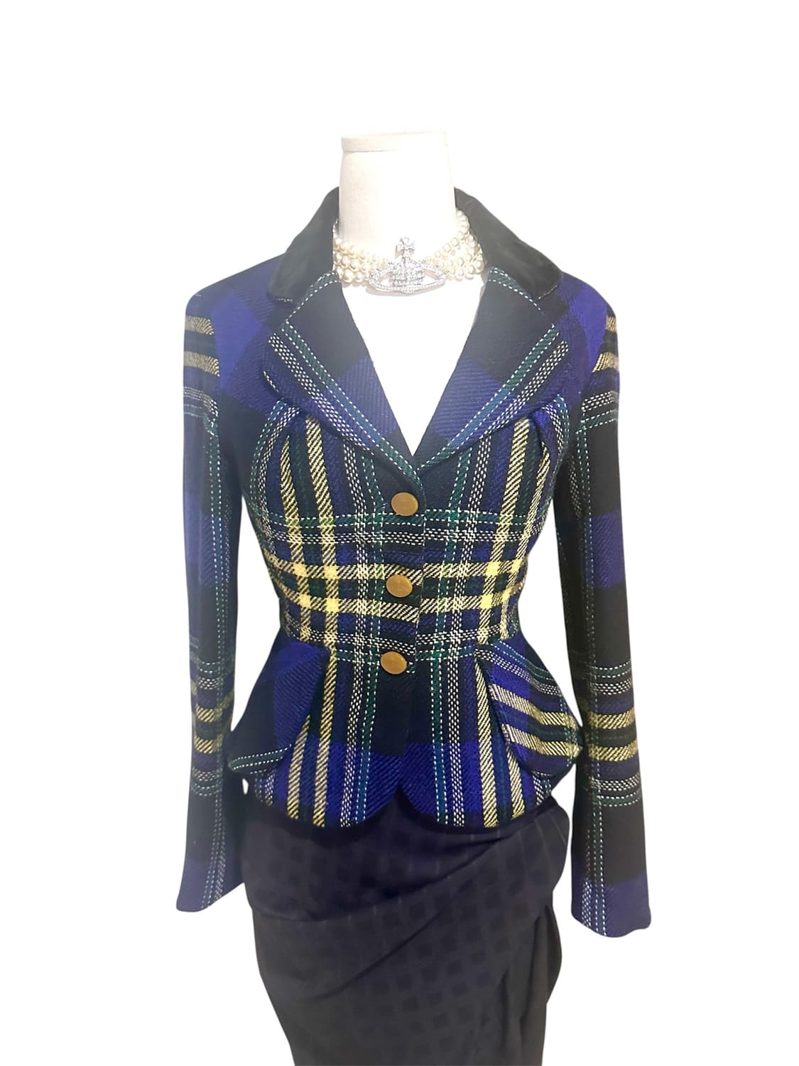 비비안웨스트우드 90년대 레드라벨 트위드 orb 체크 자켓 상품이미지1