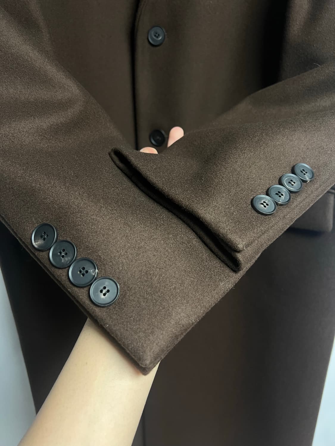 마마가리 컬렉션무드 다크 브라운 싱글 롱코트 48 상품이미지6