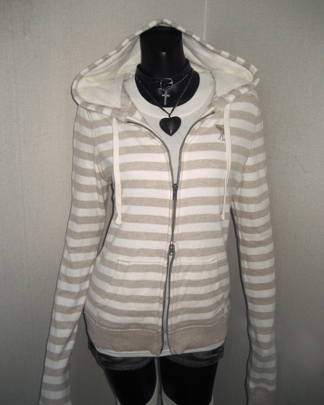 아베크롬비 밀크티 베이지 스트라이프 투지퍼 후드집업 y2k 상품이미지3