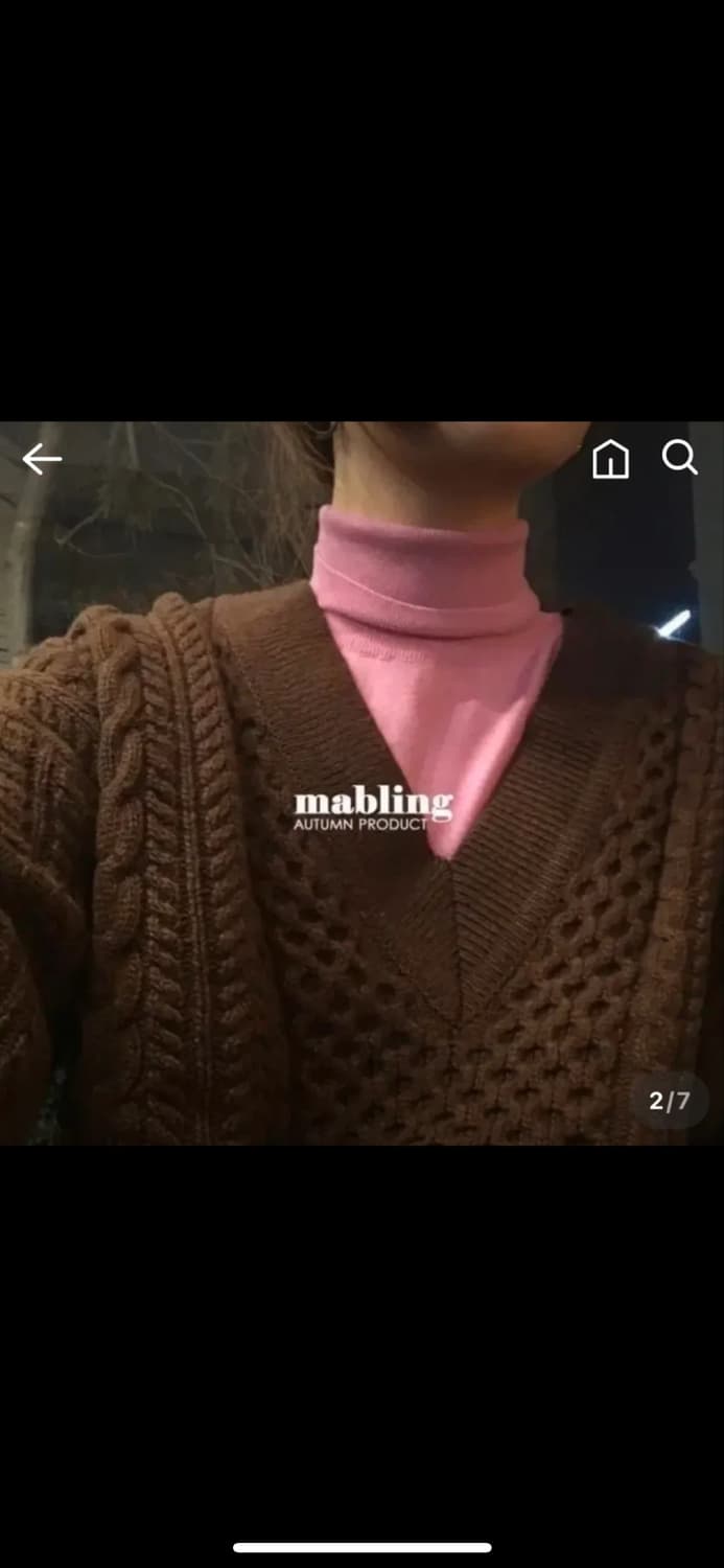 Mabling 케이블 브이넥 꽈배기 울 니트 브라운 마블링 상품이미지2