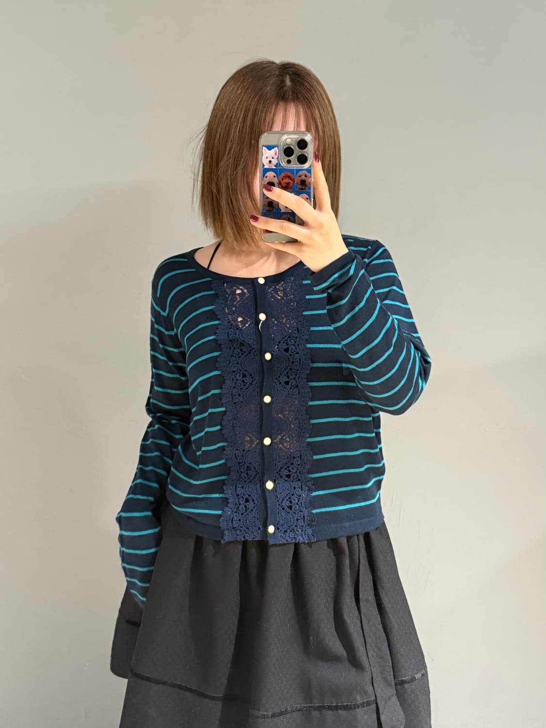 crochet layered stripe pattern cardigan 상품이미지1