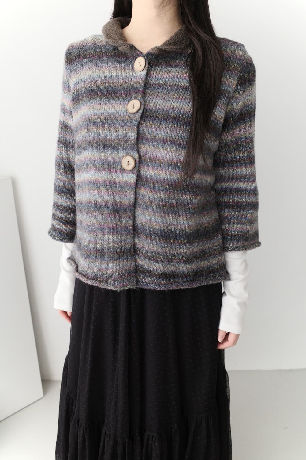 stripe wood button cardigun 상품이미지5