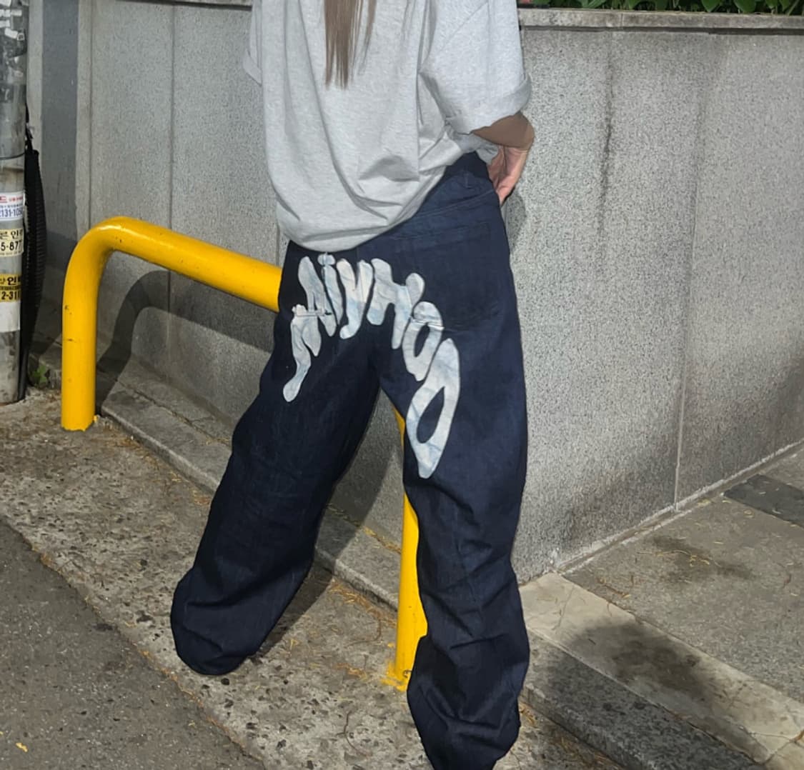 미와이후 빈티지 워싱 레터링 팬츠 상품이미지1