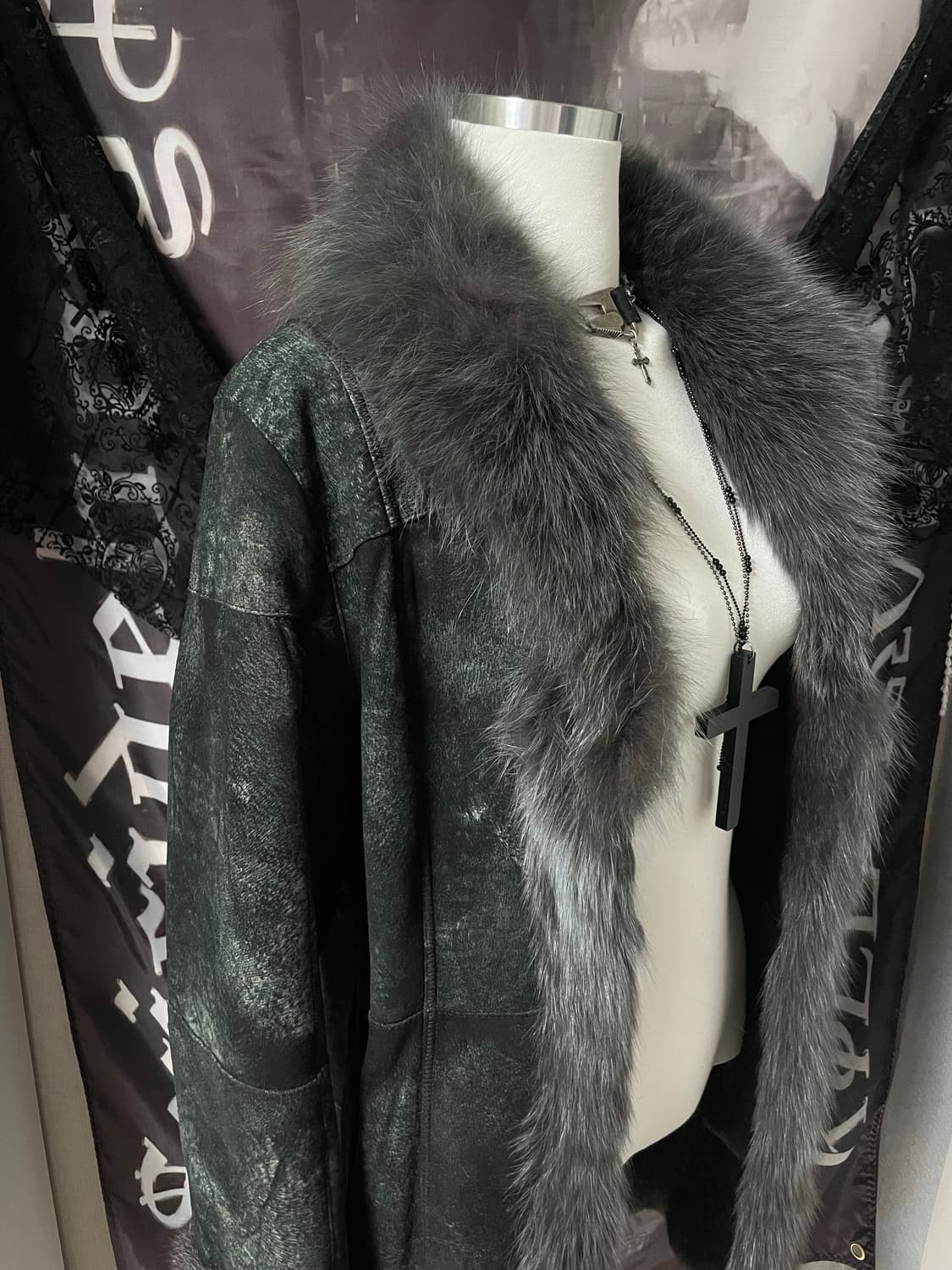 스웨이드 리얼 퍼자켓 롱코트 나나깔다크웨어오네갸루락시크그런지펑크고스고딕 상품이미지3