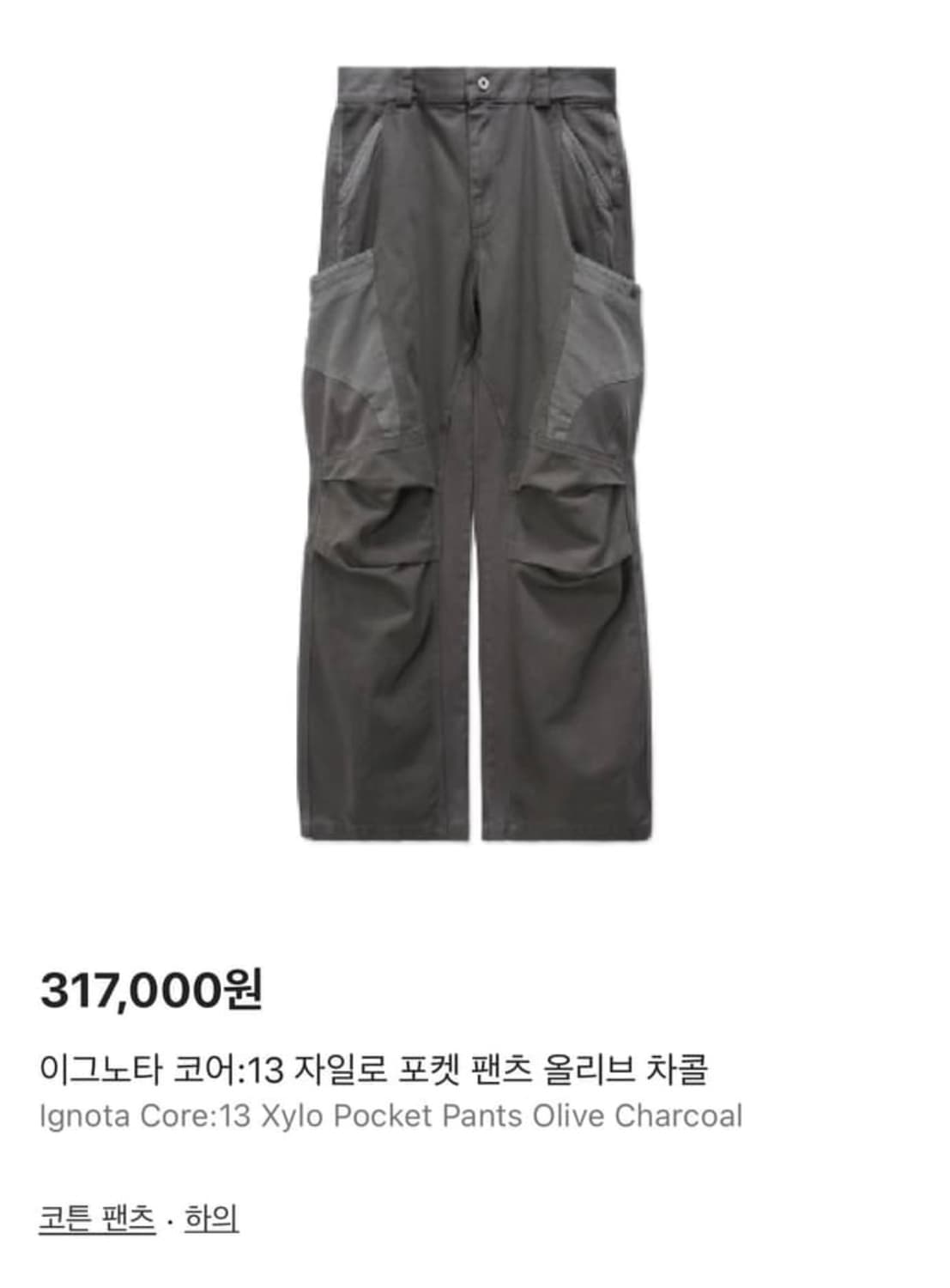 구매) 이그노타 코어13 자일로 포켓팬츠 차콜 상품이미지1