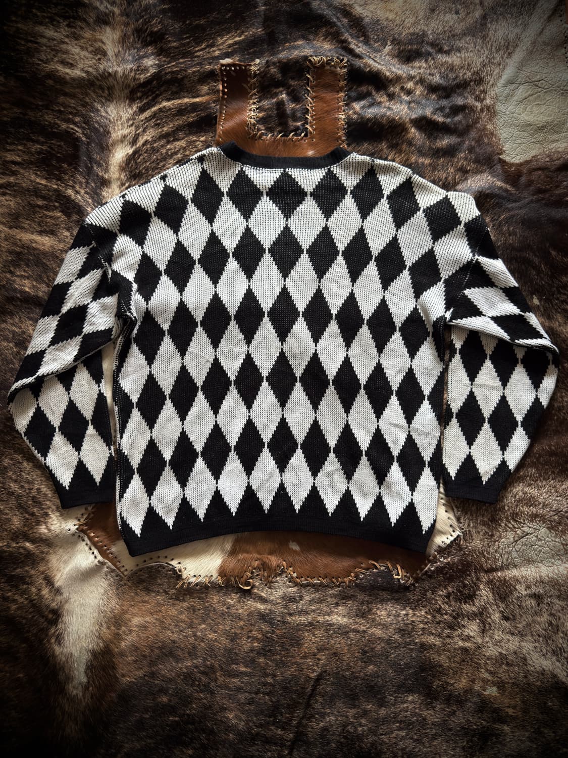 90s USA Yarn Works 아가일 체커 니트 스웨터 상품이미지2