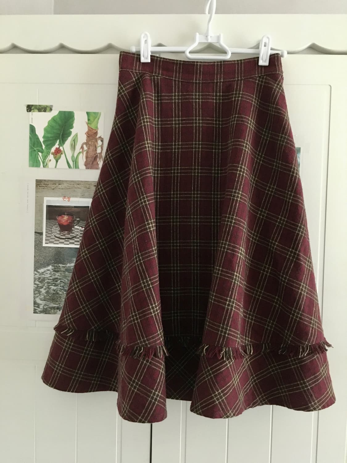 일본빈티지 체크 플레어 프린지 겨울 롱치마 스커트 하구미 모리걸 상품이미지1