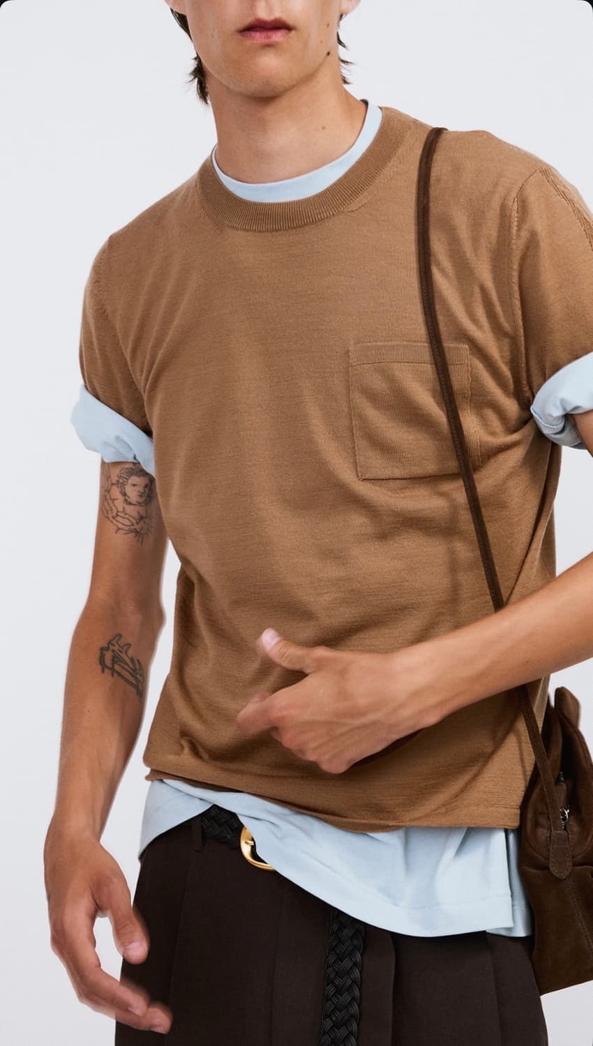 렉토 26SS 절개 자수 오버핏 코튼 반팔 티셔츠 스카이블루 상품이미지7