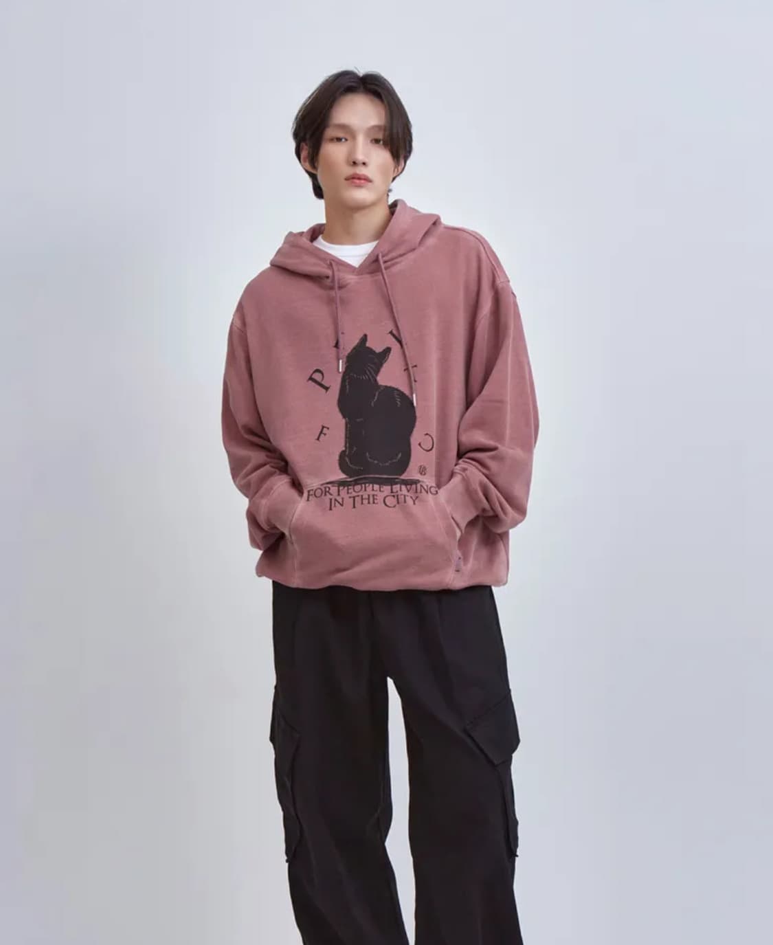 M) 어반디타입 블랙캣 피그먼트 후드 핑크 상품이미지6