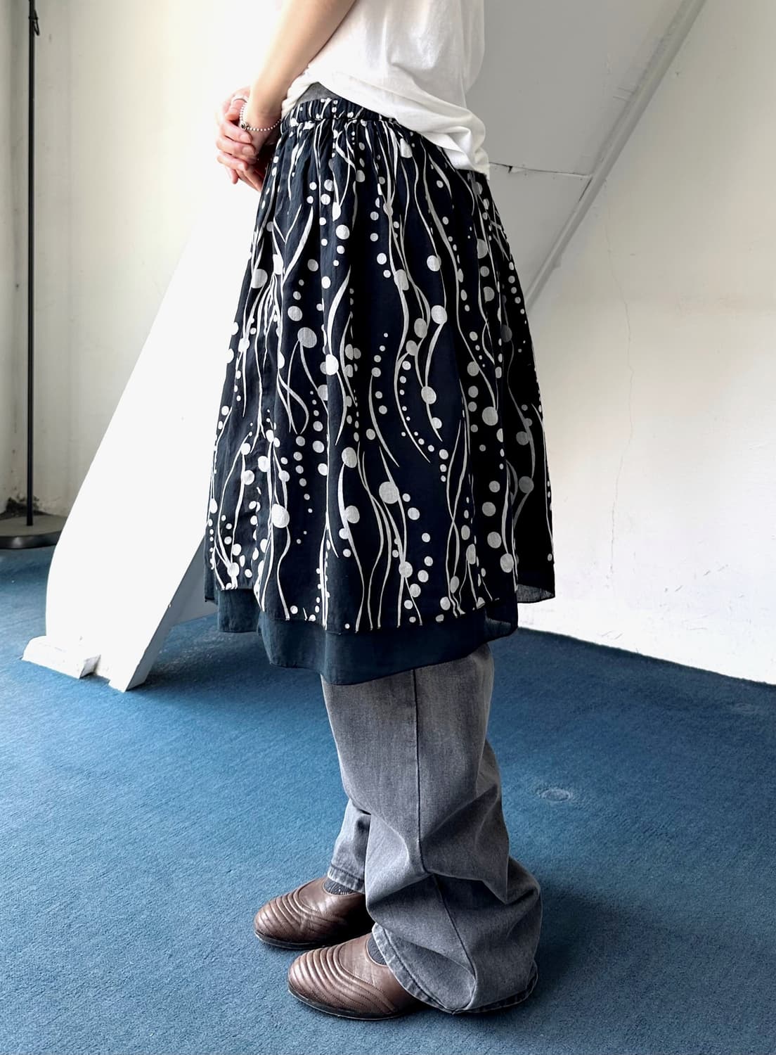 Natural cotton design layered mid skirt 상품이미지10