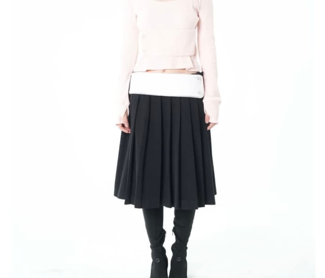 구해요)) 오스하이 밴딩 플리츠 스커트 블랙 상품이미지1