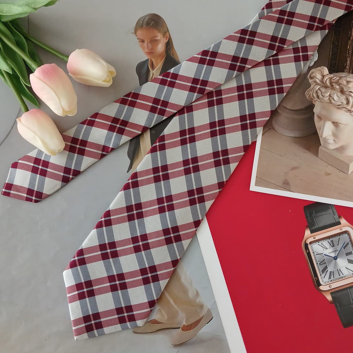 닥스 실크 레드 클래식 체크 넥타이 8.2cm A+등급 A19229
 상품이미지2