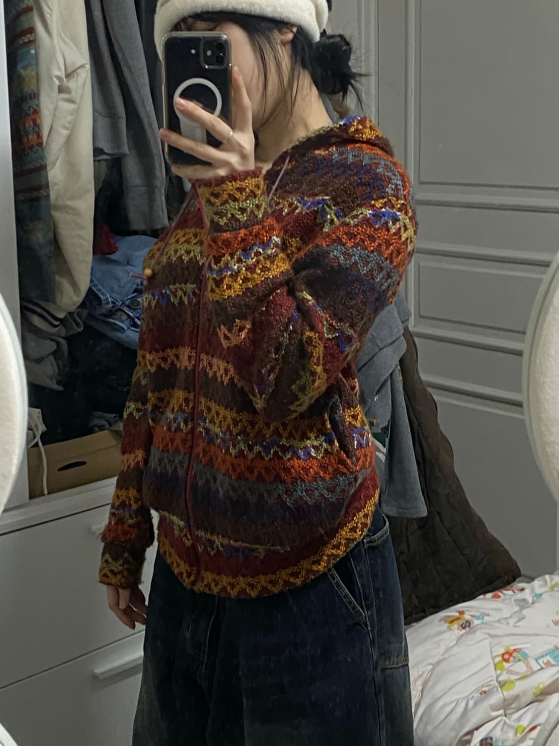 빈티지 배색 니트 후드집업 상품이미지4