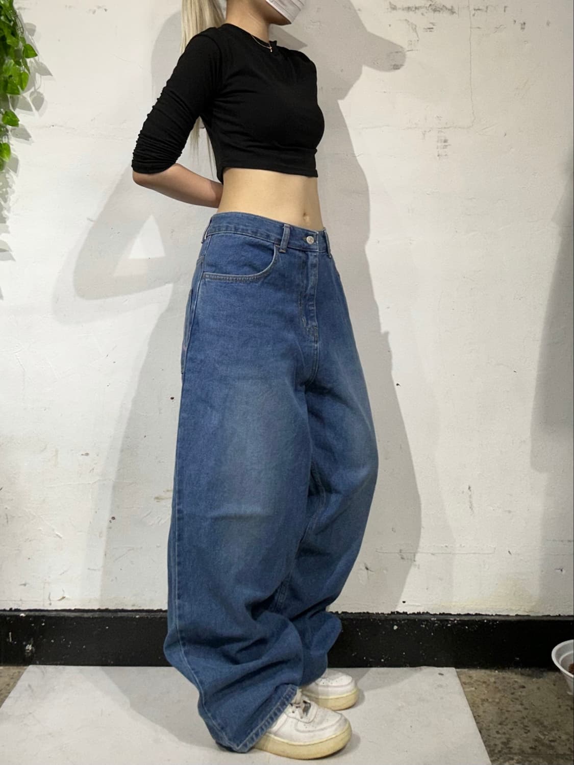 위캔더스 중청 힙합 새깅 프린팅 포인트 와이드 데님 팬츠 청바지 M 상품이미지2