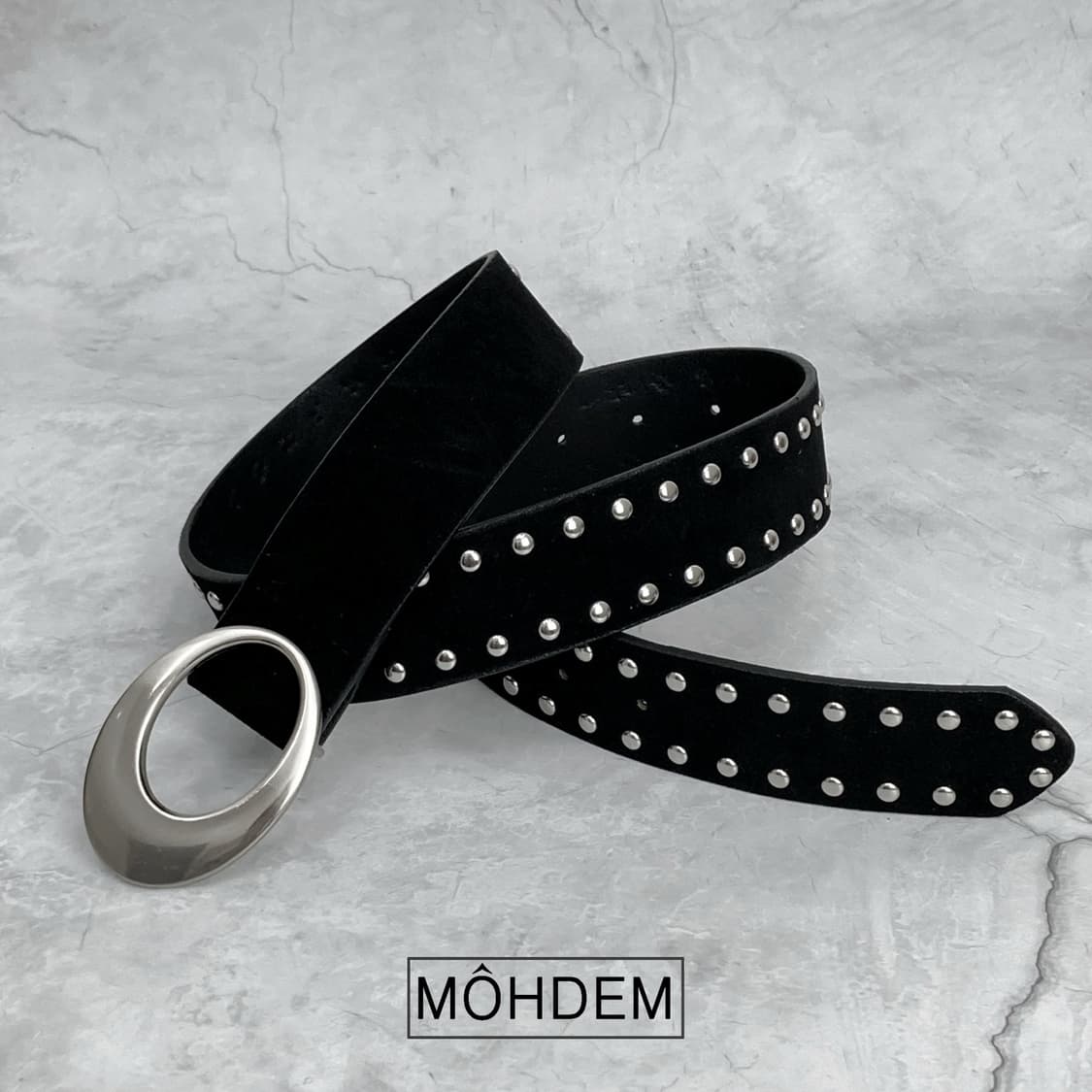 [Unisex] 오클 라운드 스터드 찡 벨트 블랙 상품이미지7
