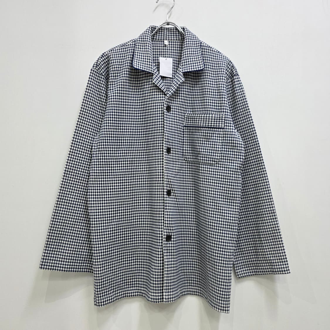 깅엄 체크 네이비 화이트 겨울 잠옷 파자마 세트 남녀공용 상품이미지2