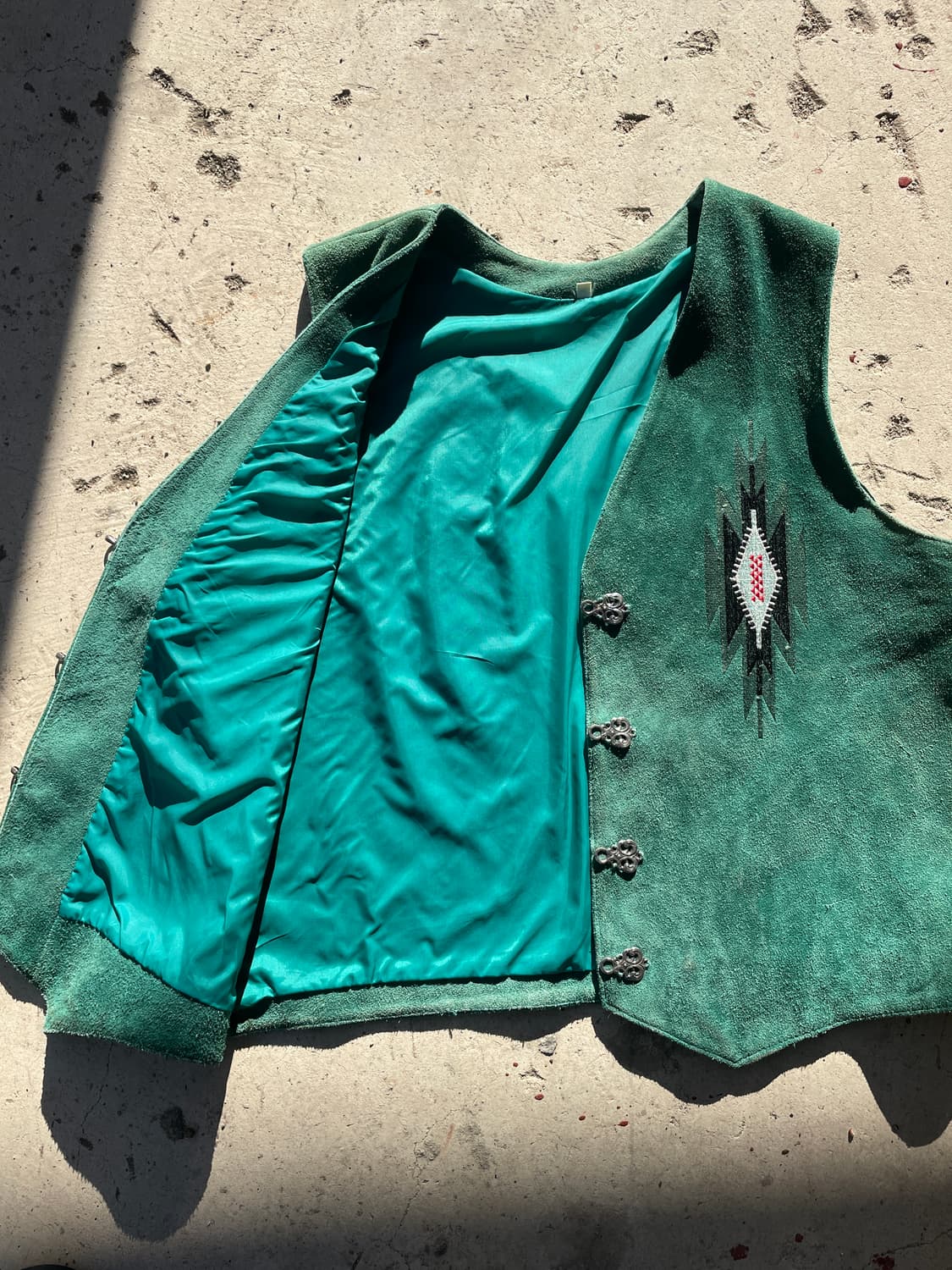 Vintage Aztec pattern suede green vest 상품이미지6