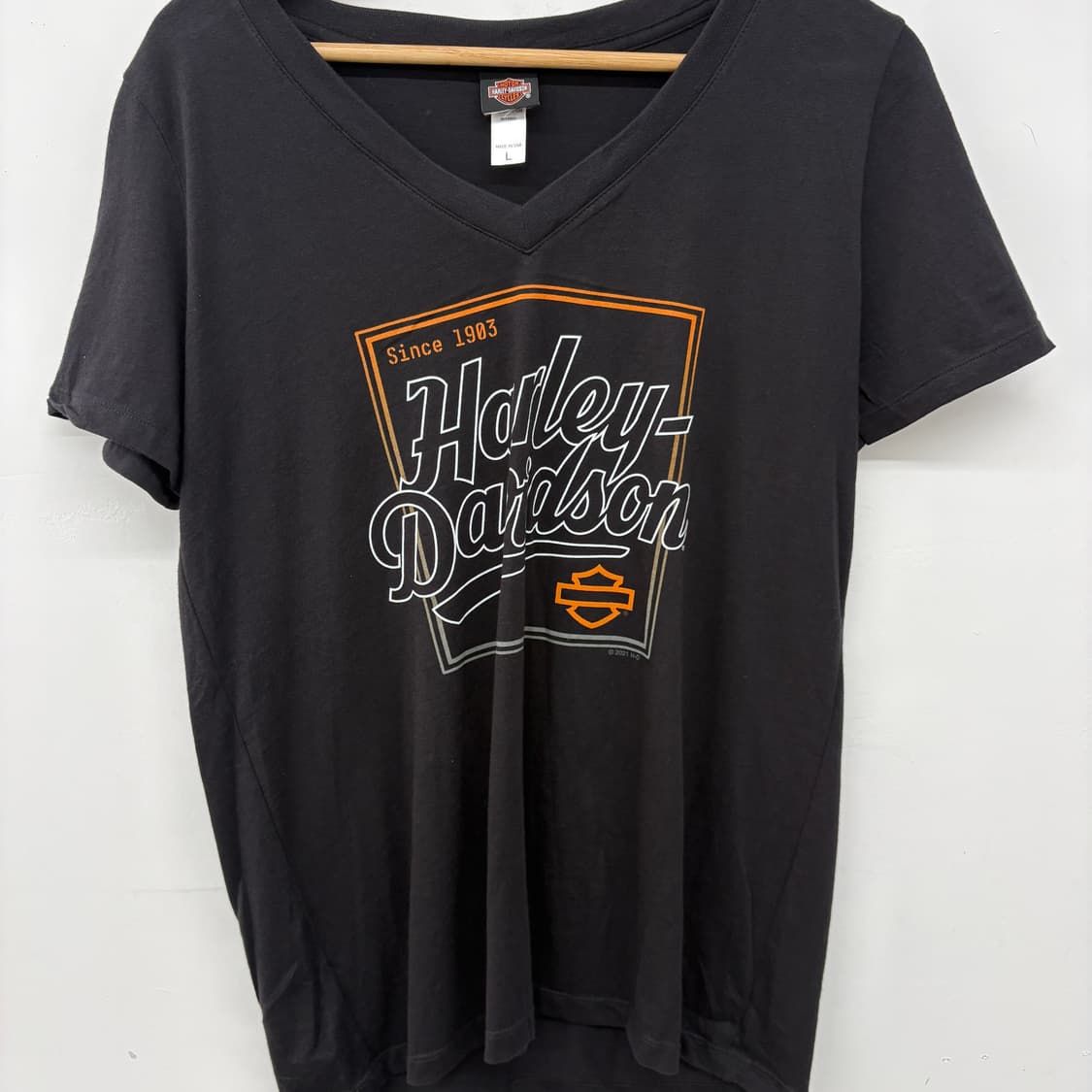 할리데이비슨 블랙 V넥 반팔 티셔츠 여성 L 상품이미지2
