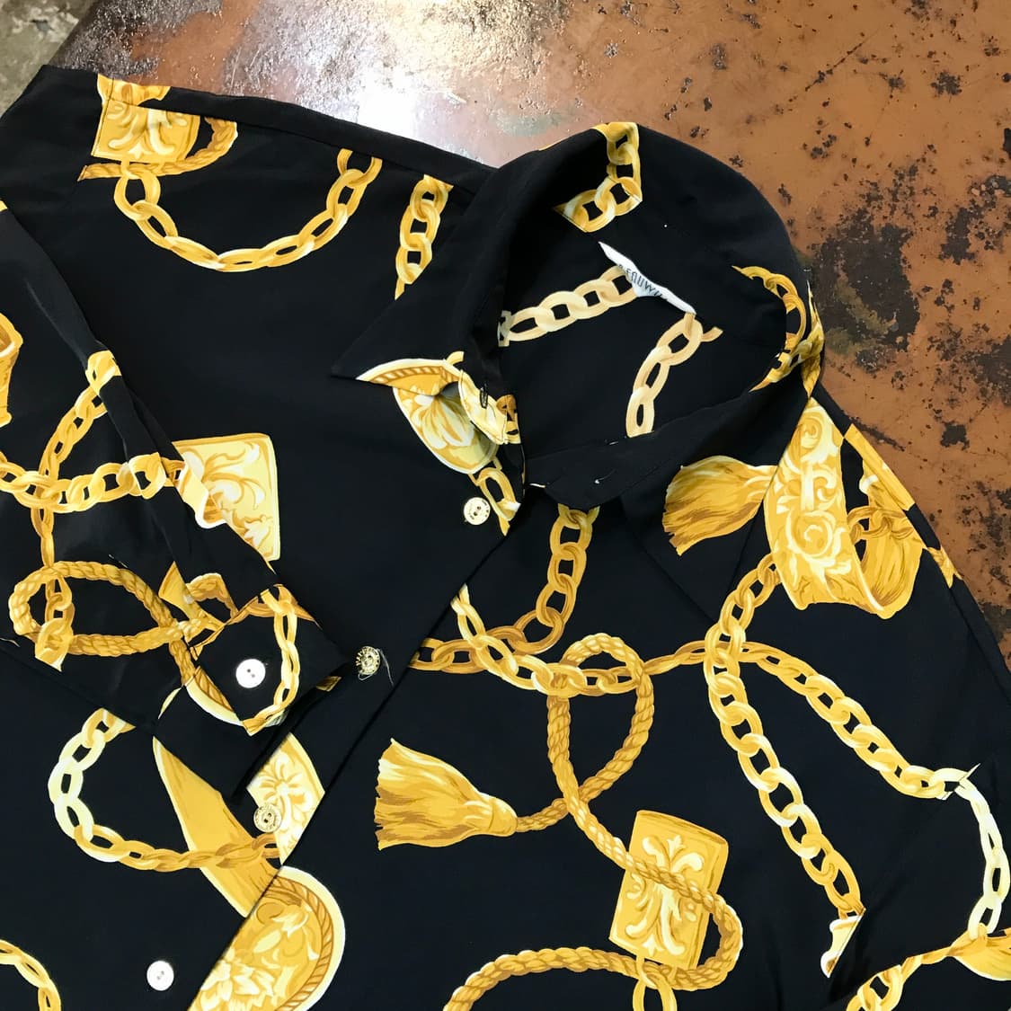 VTG 빈티지 체인 패턴 블랙 블라우스 셔츠 여성 프리사이즈 상품이미지3