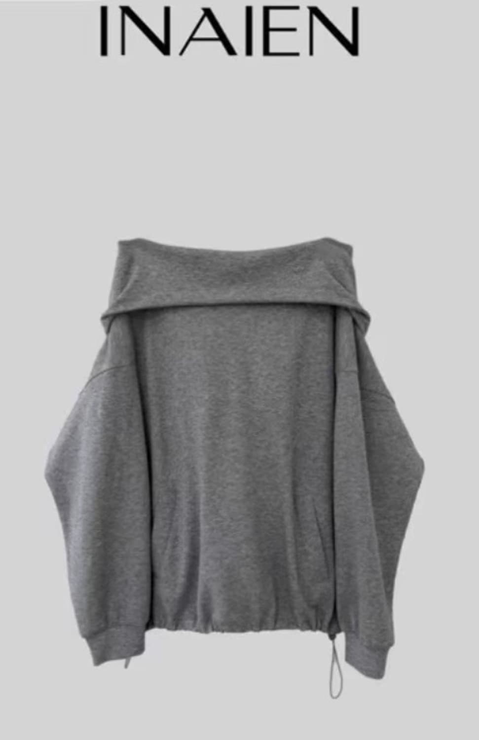 INAIEA 오프숄더 후드티 원숄더 후드 그레이 상품이미지6