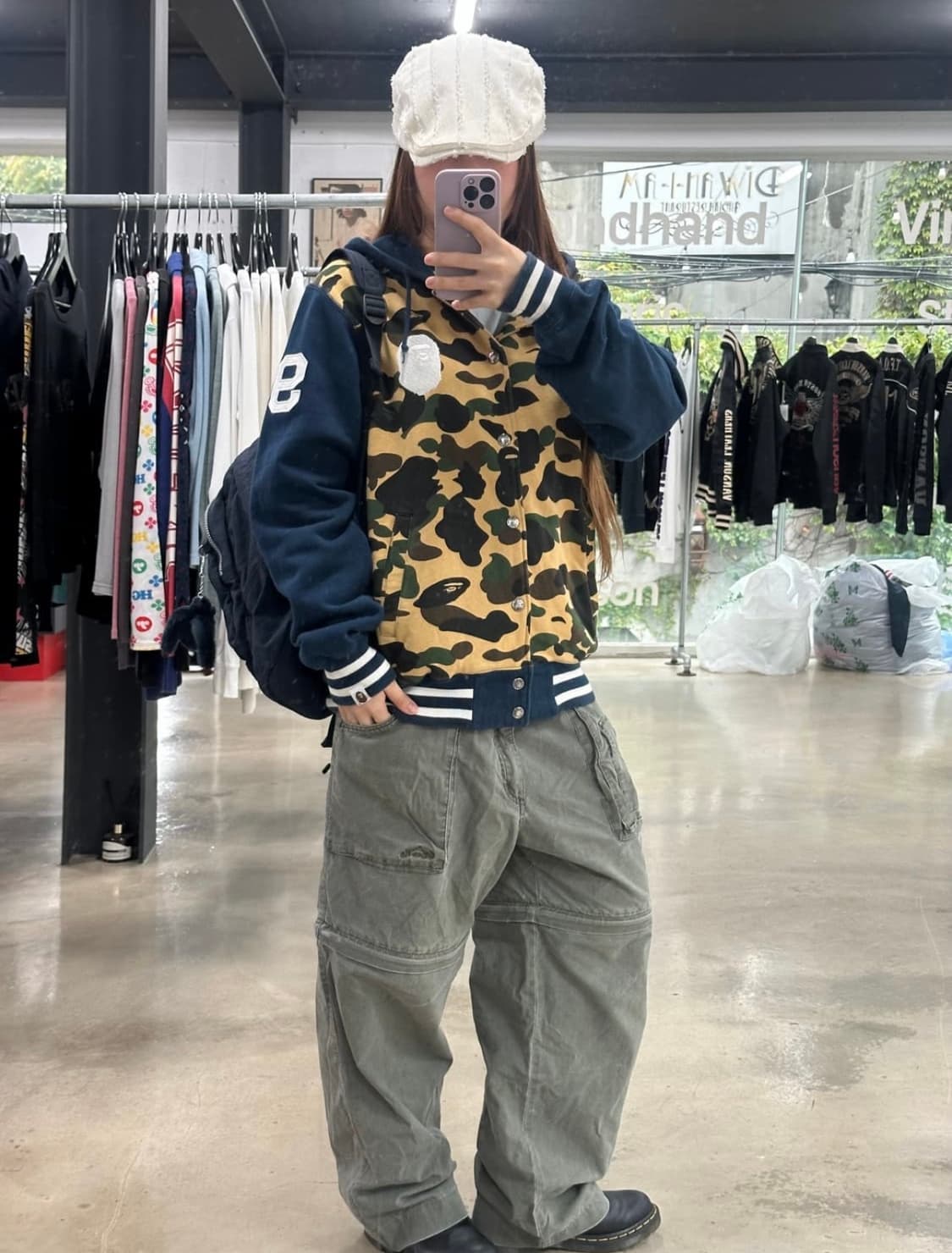 베이프 화이트사루 황계카모블루 넘버 바시티자켓 상품이미지4