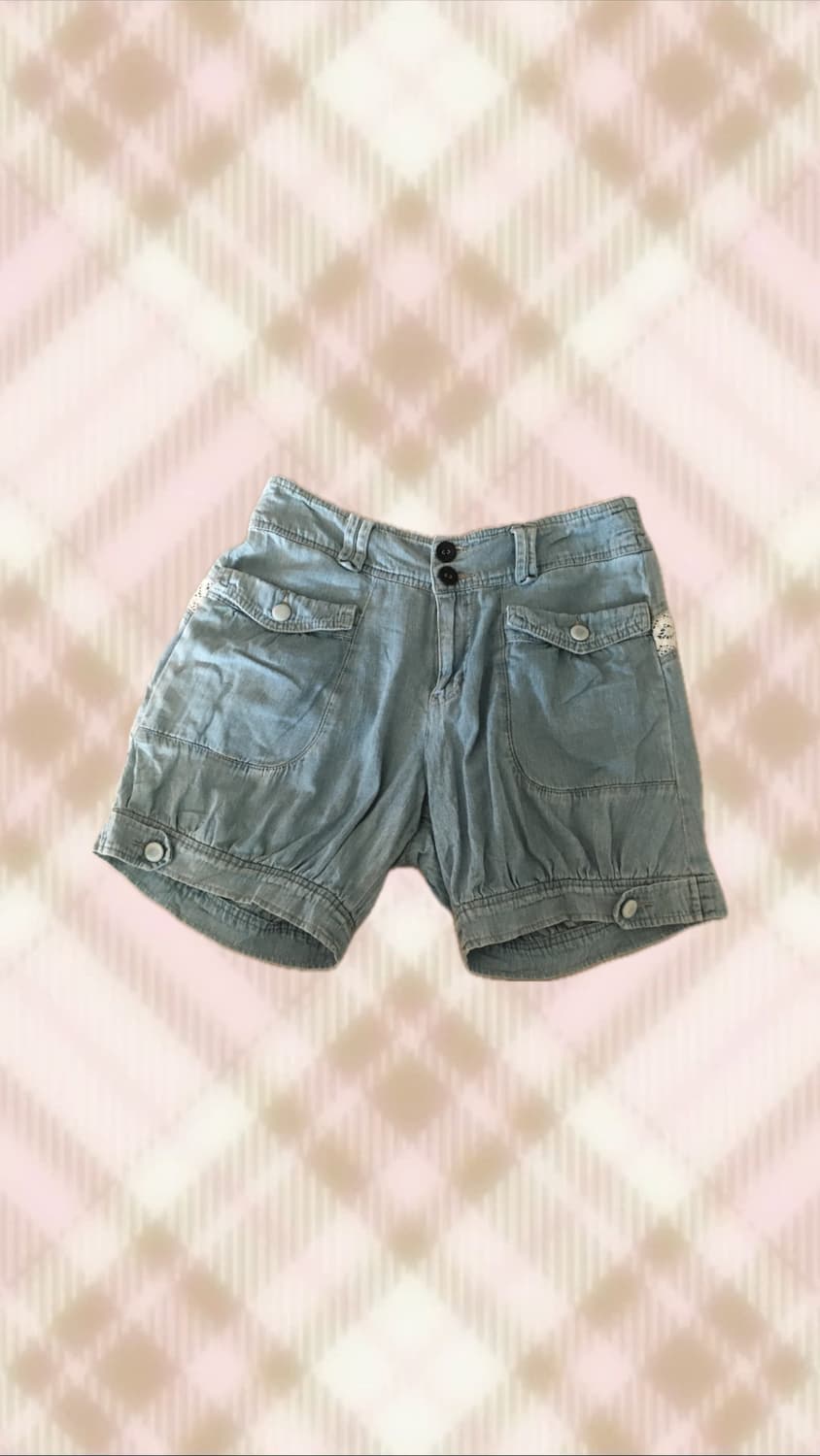 리본 레이스 데님 청 반바지 숏팬츠 라떼 히메 갸루 러블리 로걀 빈티지 상품이미지2