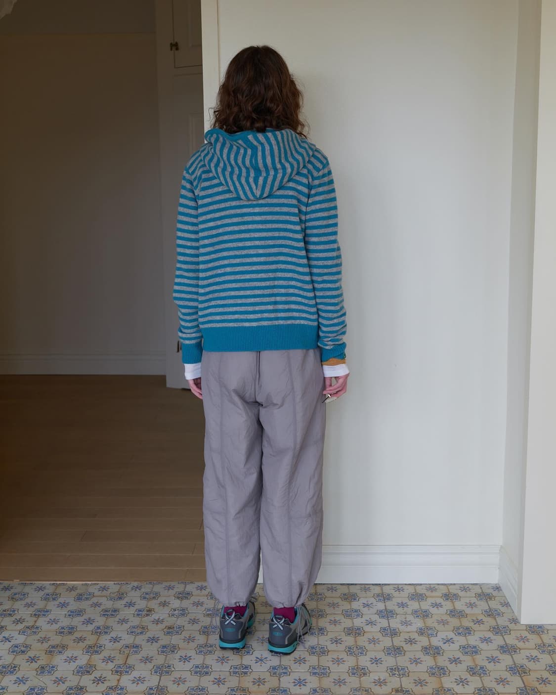 Striped knit hooded zip-up mint 상품이미지2