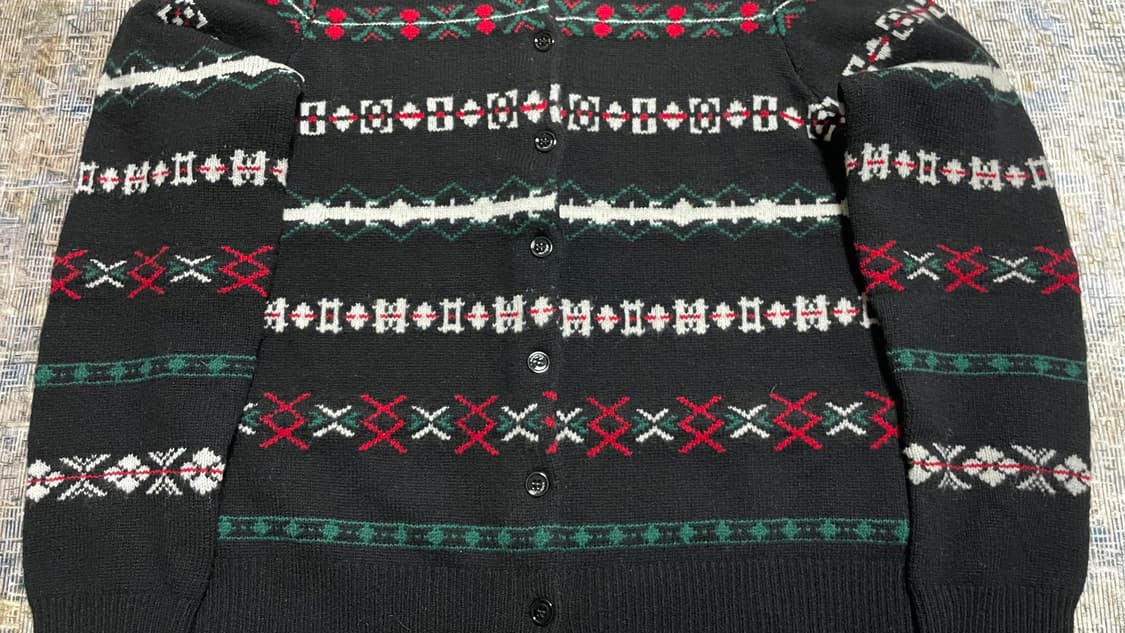 JPN 일본 빈티지 노르딕 페어아일 보헤미안 패턴 울 니트 가디건 스웨터 상품이미지6