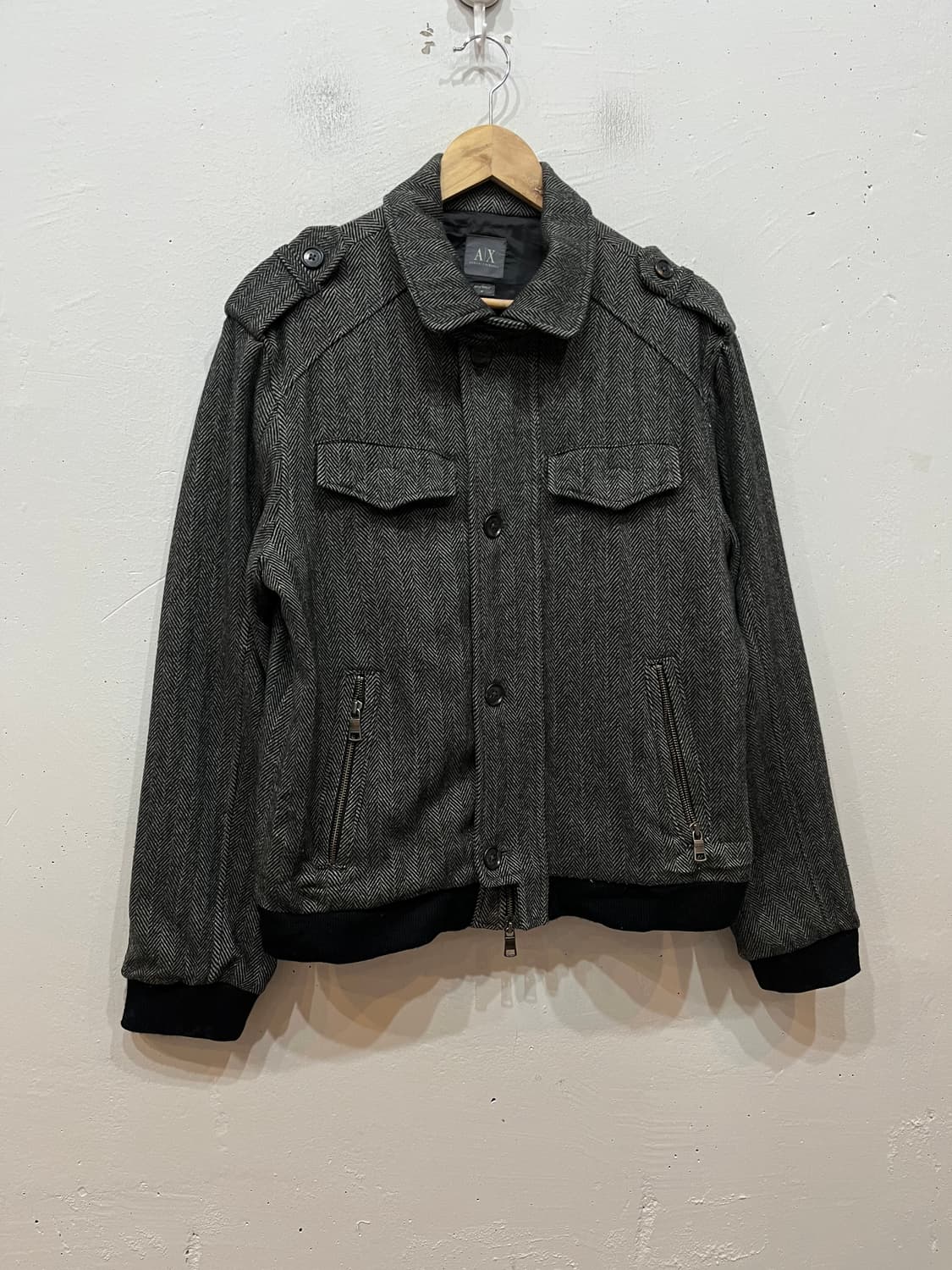 아르마니 익스체인지 울 캐시미어 헤링본 블루종 자켓  상품이미지1