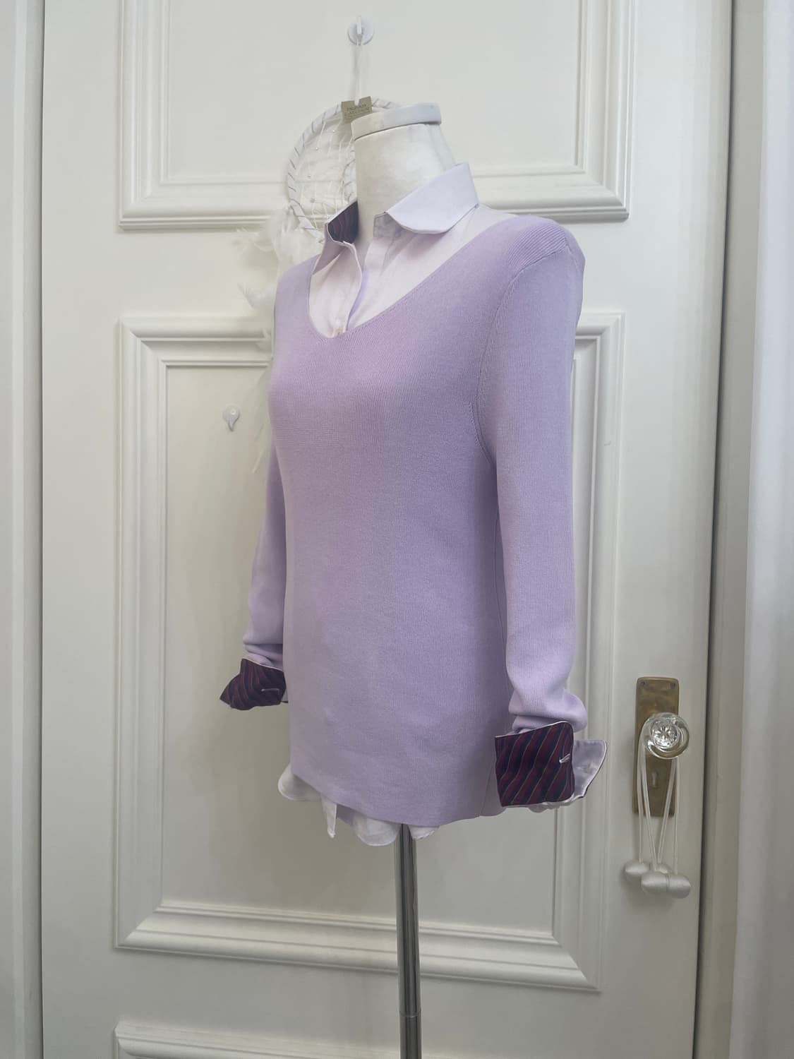lavender basic knit top&wine point shirt 상품이미지2