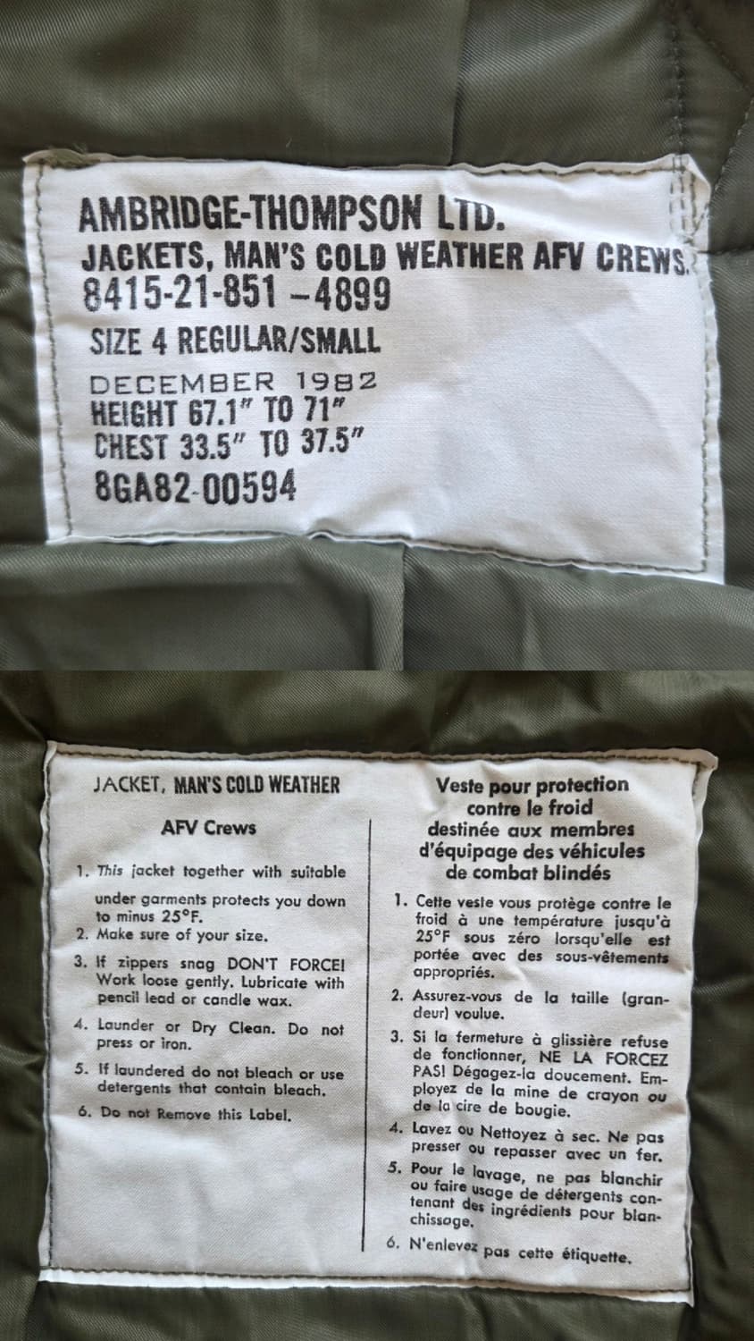 1982 OG 캐나다군 AFW CREW 탱커 자켓 S-R 상품이미지6