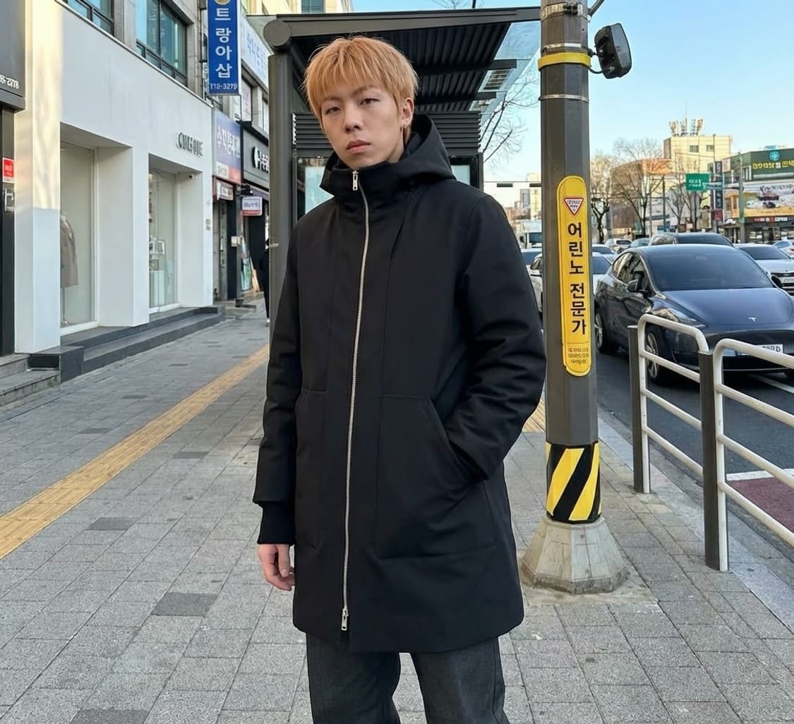 크리스반아쉐 후드 니트소매 레이어드 더블집업 울코트 상품이미지2