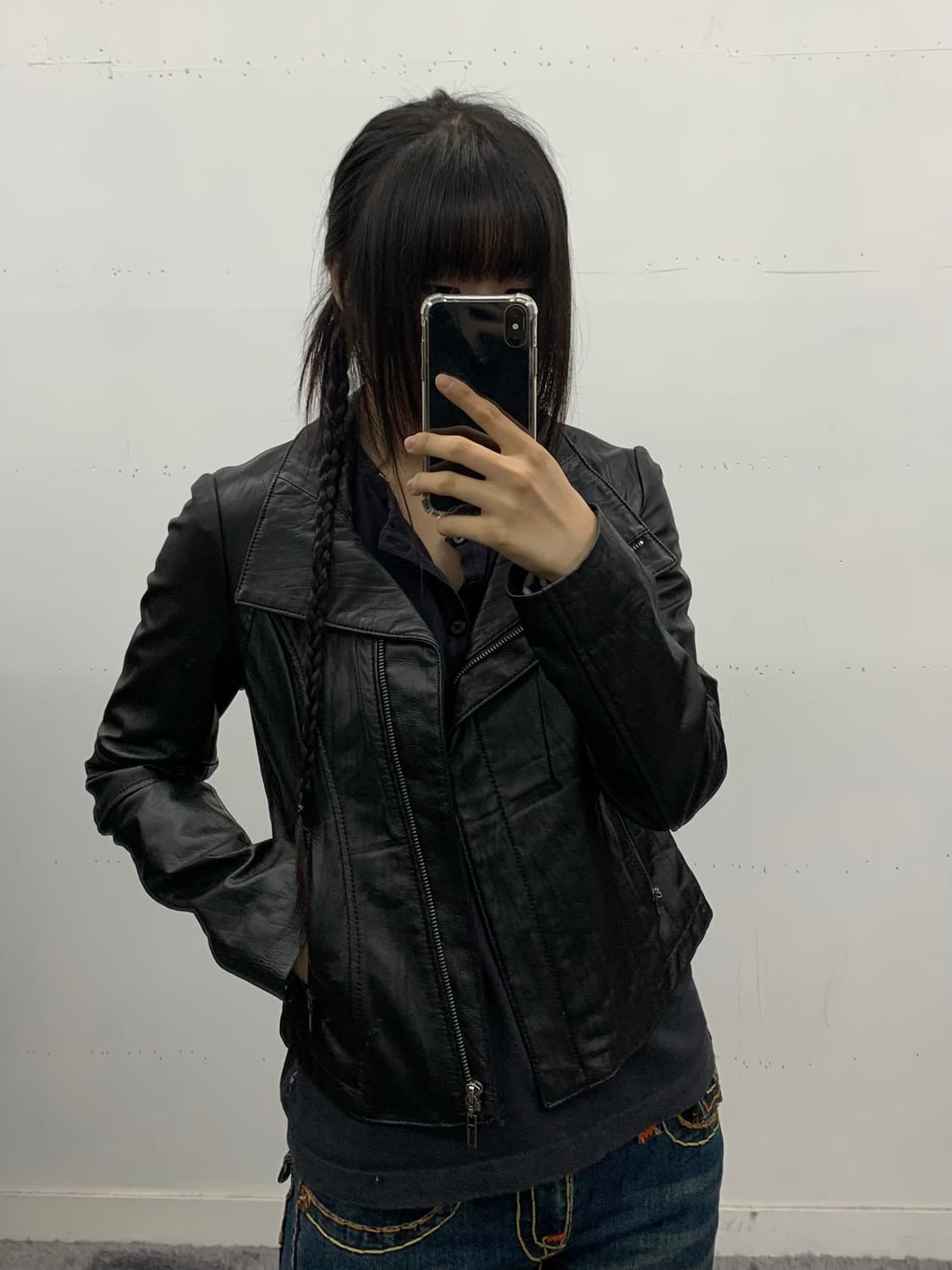 램스킨 사선 레더자켓 상품이미지2