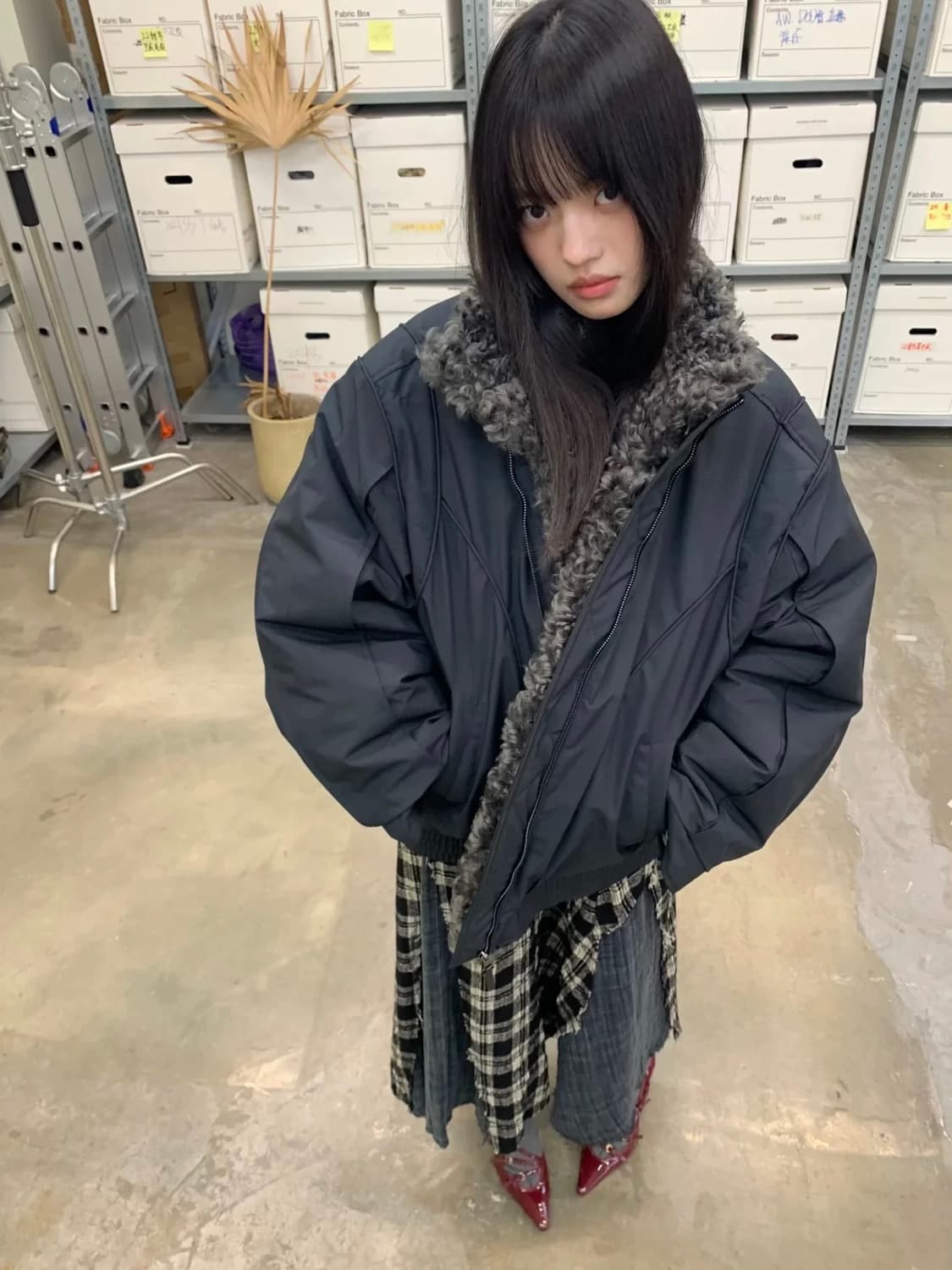 블랙 퍼 봄버 블루종 점퍼 패딩 자켓 상품이미지2