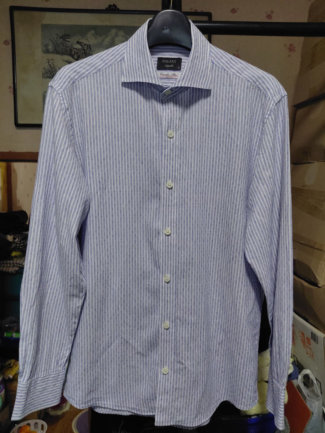 [갤럭시]수젤로 면,마 혼방 블루 도비 스트라이프 셔츠 95 상품이미지9