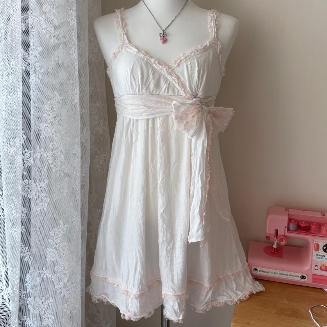 리즈리사 캐미솔 딸기우유 레이스 리본 원피스 히메갸루 로걀 빈티지 갸루 상품이미지2