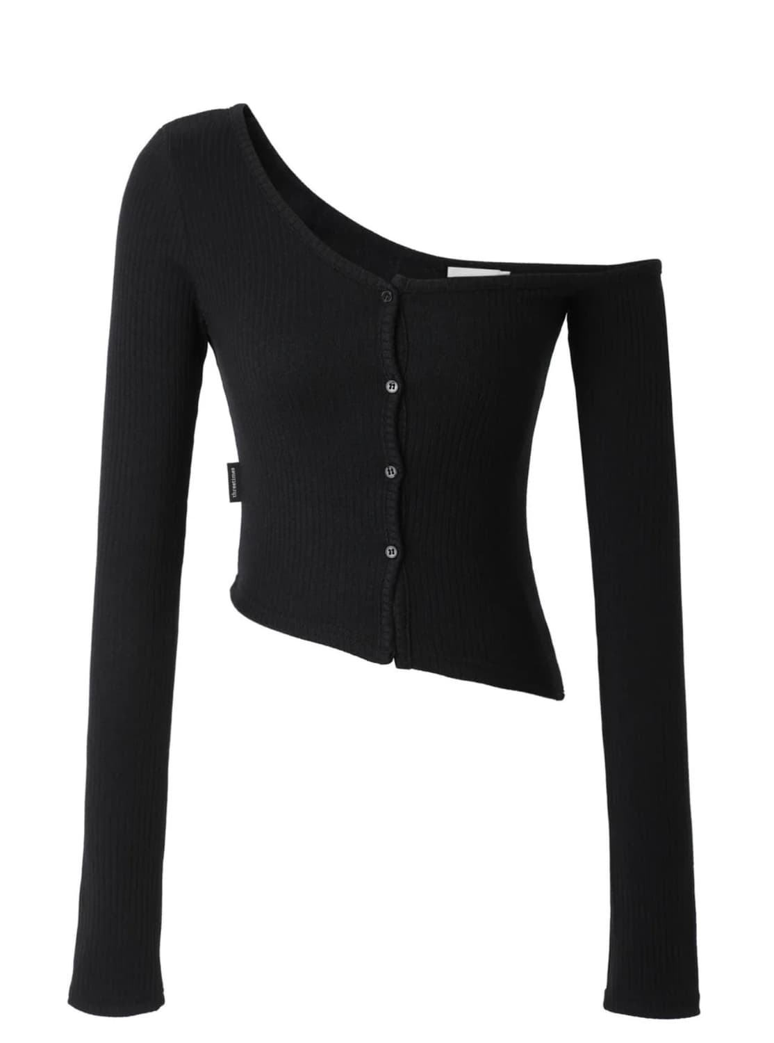 쓰리타임즈 원숄더 버튼 티셔츠 블랙 상품이미지1