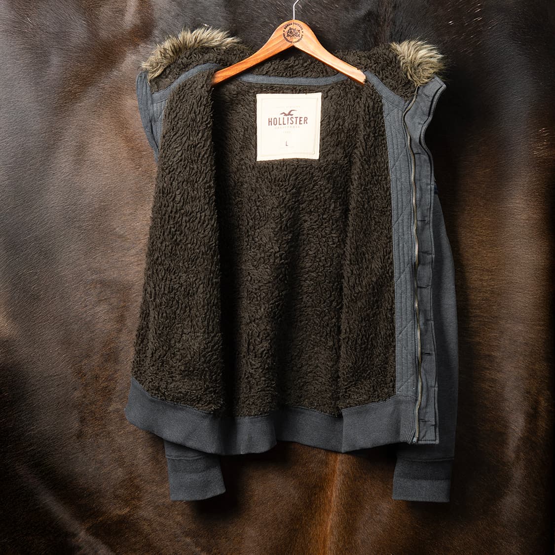 [103] 00s 홀리스터 쉐르파 라이닝 후드집업 챠콜 그레이  상품이미지10