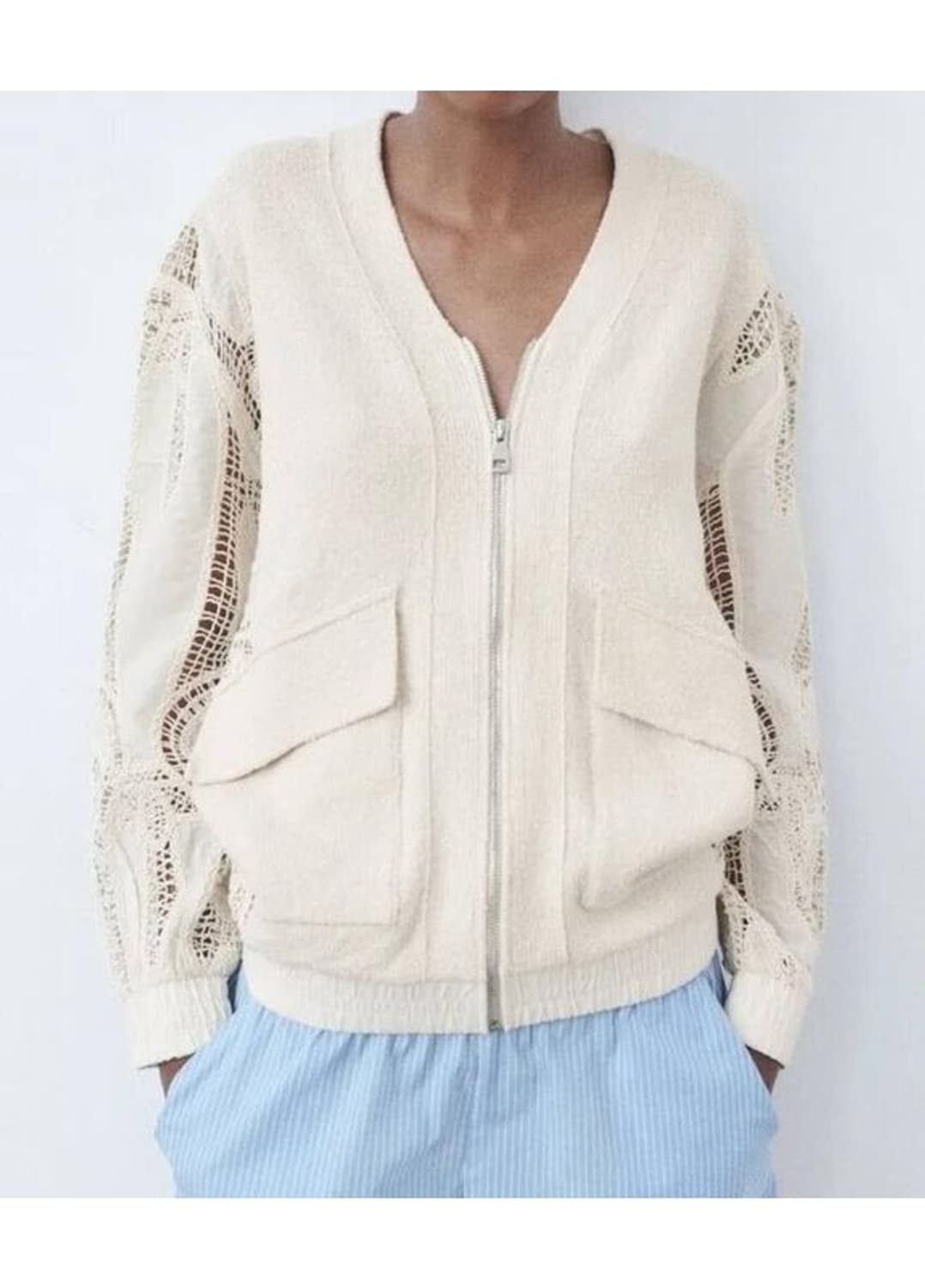 ZARA 자라 크로셰 니트 집업 가디건 자켓 아이보리 M 상품이미지4
