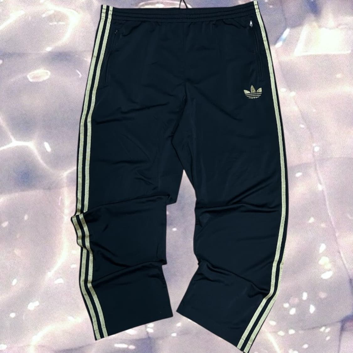 90s 아디다스 파이어버드 검골 블랙 골드 삼선 와이드 트랙 팬츠 115 상품이미지3