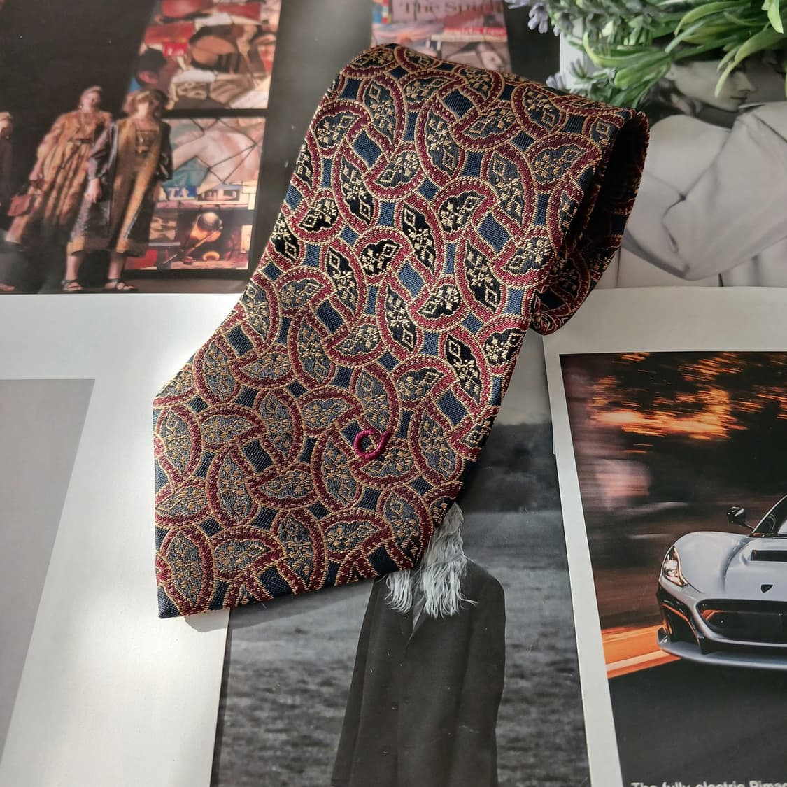 샤를주르당 실크 버건디 아트 패턴 넥타이 9cm A+~A등급 A19009 상품이미지2