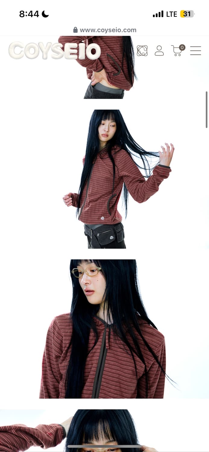 COYSEIO 코이세이오 스트라이프 플리스 후드 집업 레드  상품이미지1